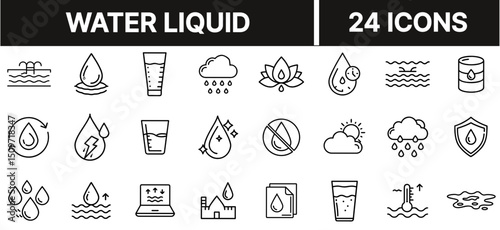 Water Liquid Icon with Droplet and Wave Symbol Representing Fluid Motion, Hydration, and Natural Resources