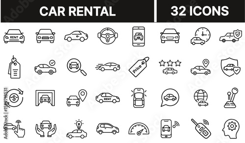 Car Rental Icon with Key and Vehicle Symbol Representing Auto Hire, Transportation Services, and Mobility Access