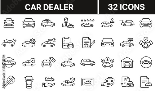Car Dealer Icon with Handshake and Vehicle Symbol Representing Auto Sales, Trade, and Dealership Services