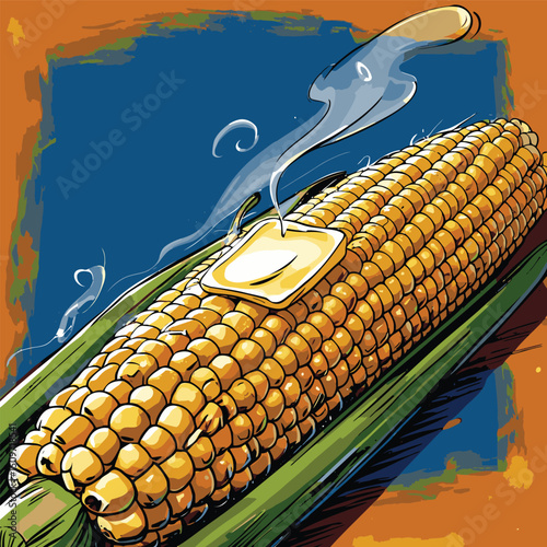 illustration of grilled corn with melted butter on top
