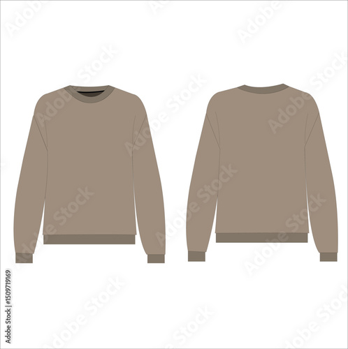 Crew neck Long sleeve Sweatshirt Technical Fashion Illustration. Flat Sketches technical drawing vector template For ladies or  women.