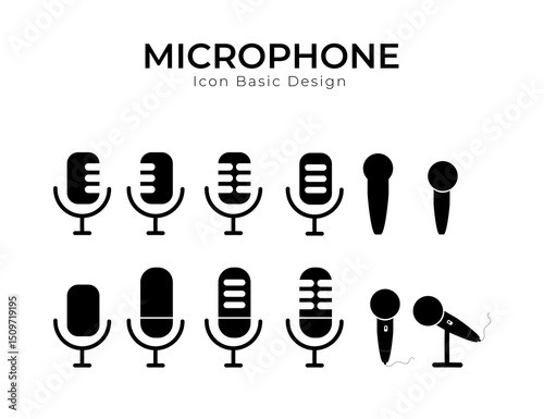 Illustration vector graphic of set icon microphone, shilloute microphone icon design. Suitable for broadcast, sing, audio, etc.