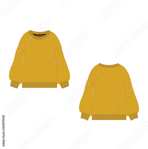 Crew neck Long sleeve Sweatshirt Technical Fashion Illustration. Flat Sketches technical drawing vector template For ladies or  women.