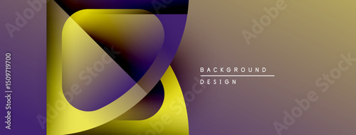 Abstract design features overlapping colorful shapes. Yellow, purple, brown hues create dynamic visual effect. Modern background element.