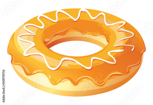 Yellow Glazed Donut with Sweet Drizzle - Vector Illustration