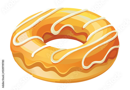 Caramel Glazed Donut with Sweet Drizzle - Vector Illustration