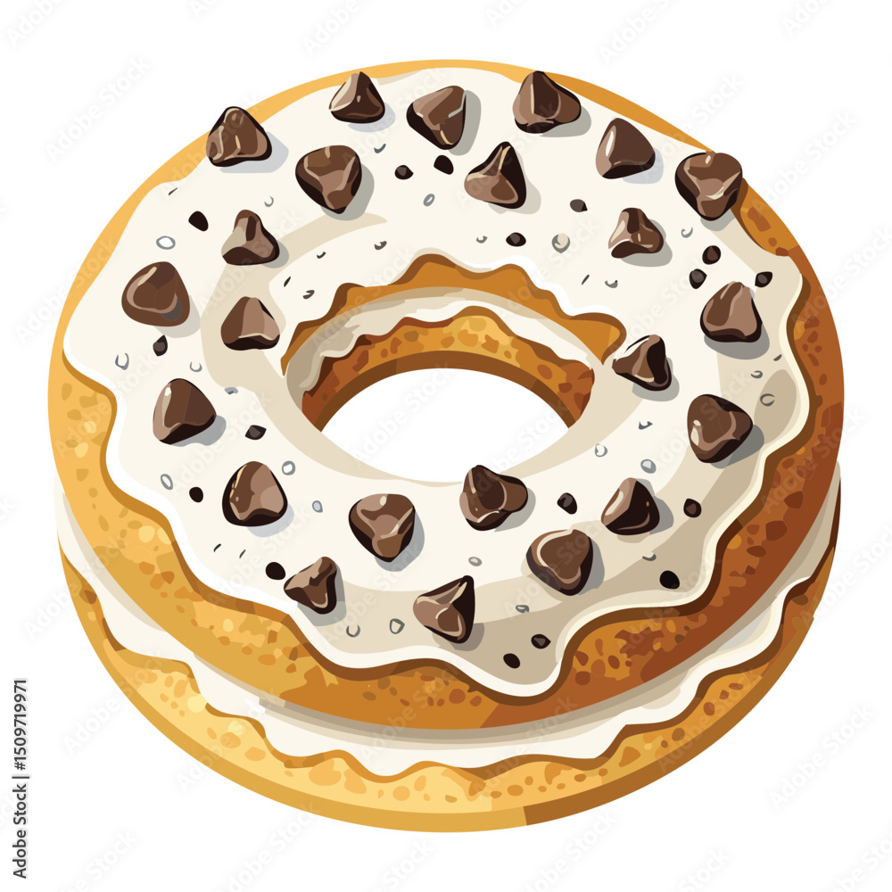 Donut with cookie crumble and vanilla filling - vector illustration