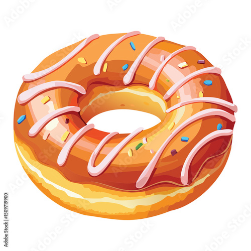 Strawberry Sprinkle Glazed Donut - Vector Illustration