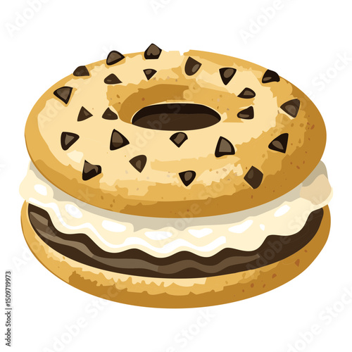 Donut with Vanilla Cream Filling and Chocolate Crumble Topping - Vector Illustration