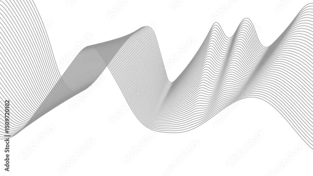 Fototapeta premium Thin wavy line abstract background. Wavy line horizontal divider outline minimalist background. Abstract black lines wave curve motion on white background. Vector Illustration.