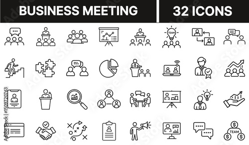 Business Meeting Icon with People Around Table Representing Discussion, Planning, and Corporate Collaboration
