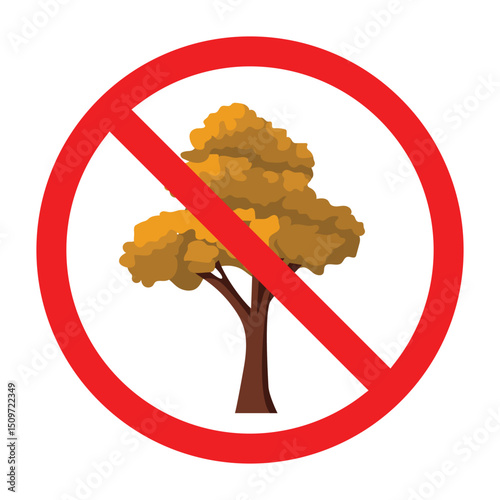 Forbidden sign with tree icon, no tree allowed sign, tree prohibition symbol, vector illustration design elements
