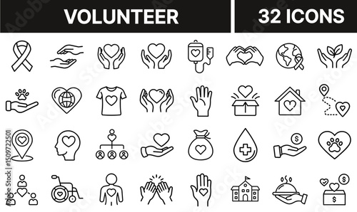 Volunteer Icon Representing Community Service, Help, and Social Contribution