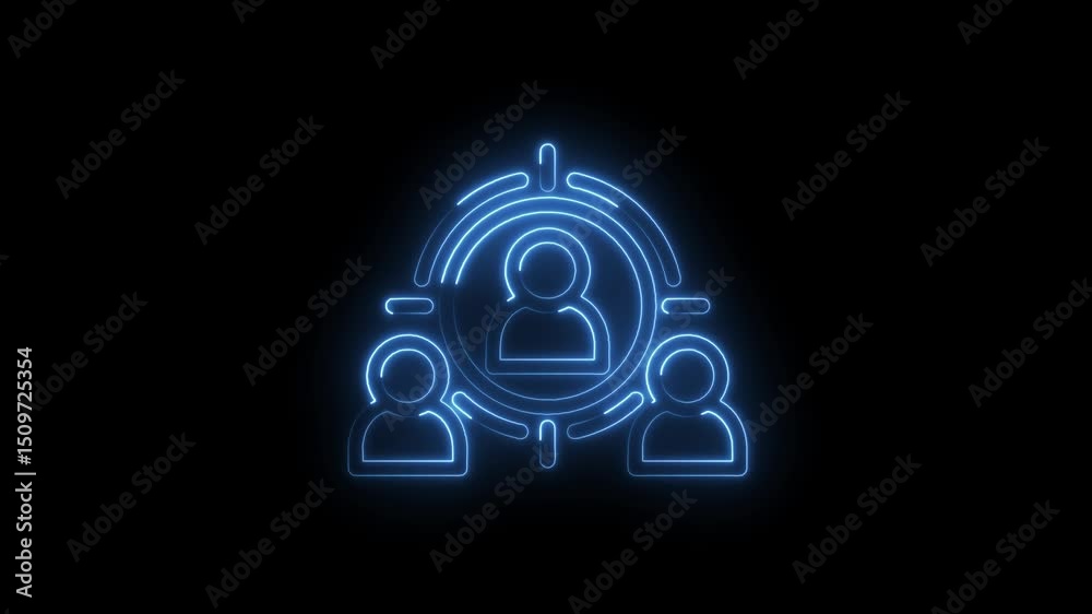 Target audience selection concept with glowing neon line on black background for marketing