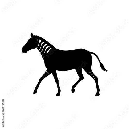 An Elegant Monochrome Vector Illustration of a Trotting Zebra in a Side Profile