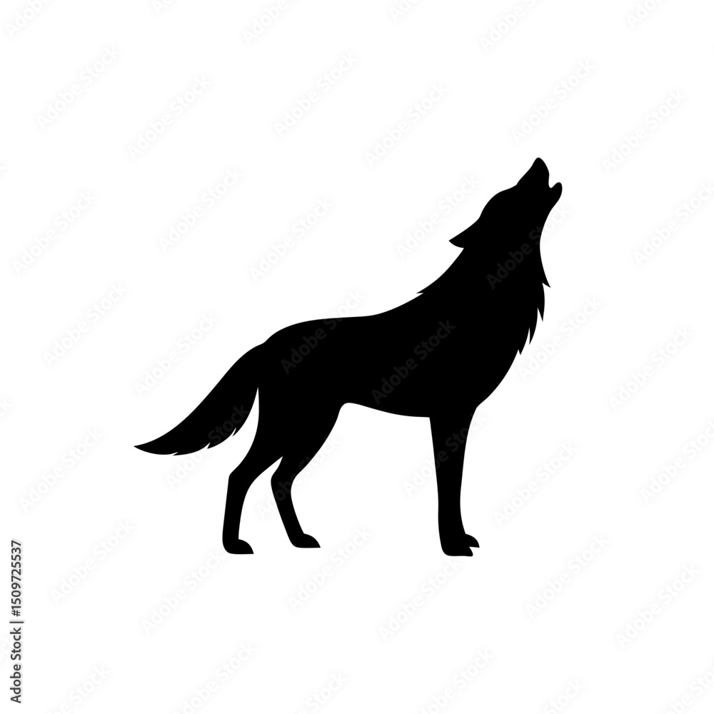Fototapeta premium A Black Silhouette Vector Illustration of a Howling Wolf from a Side Profile