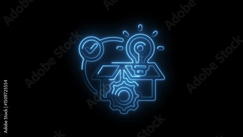 Neon glowing out of the box thinking concept on black background animation video