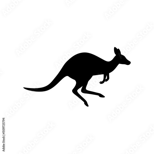 Detailed Side View of a Running Wallaby Rendered as a Black Silhouette Graphic