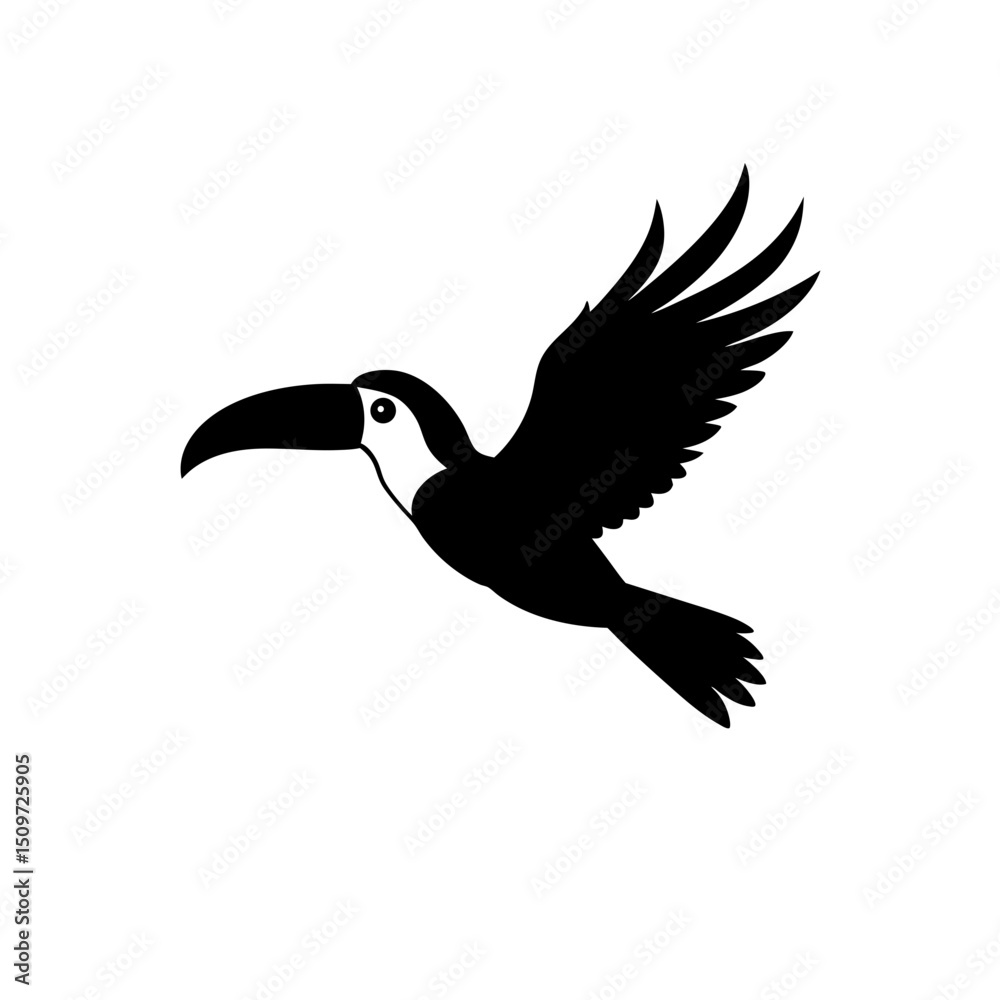 Obraz premium High Quality Monochrome Vector Graphic of a Flying Toucan in a Side View Profile