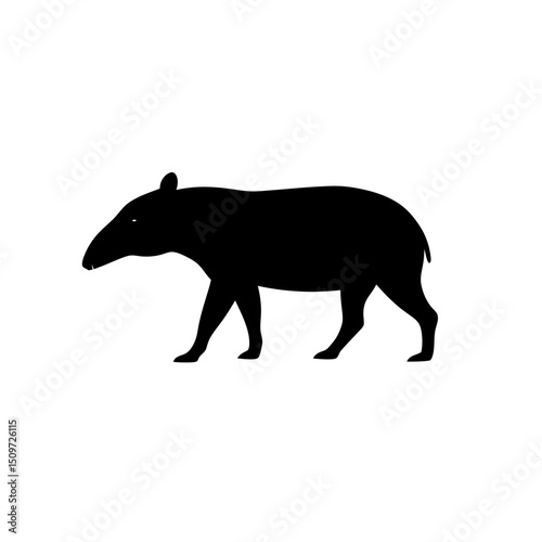 A Detailed Black Silhouette Vector Graphic Featuring a Walking Tapir Side View