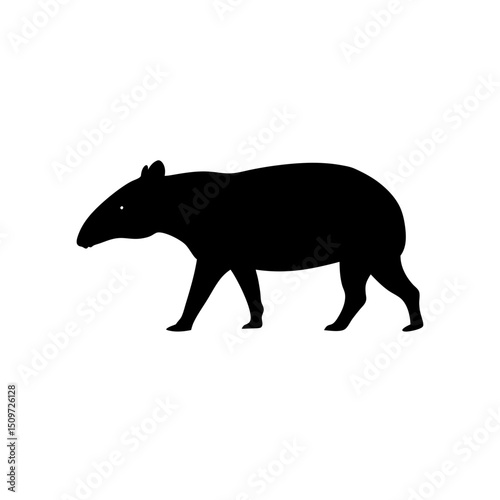 Clean Vector Art of a Walking Tapir Showcased as a Black Silhouette from the Side