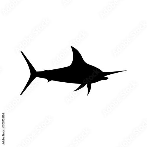 Detailed Side View of a Swordfish Rendered as a Black Silhouette Vector Graphic