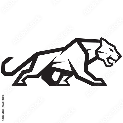 Stylized geometric depiction of a prowling panther in black outline