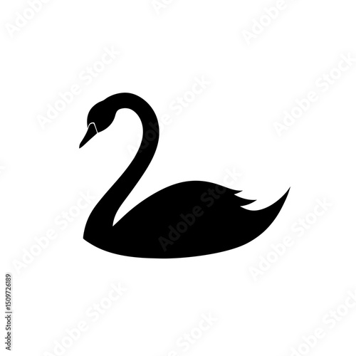 Clean Vector Art of a Preening Swan Showcased as a Black Silhouette from the Side