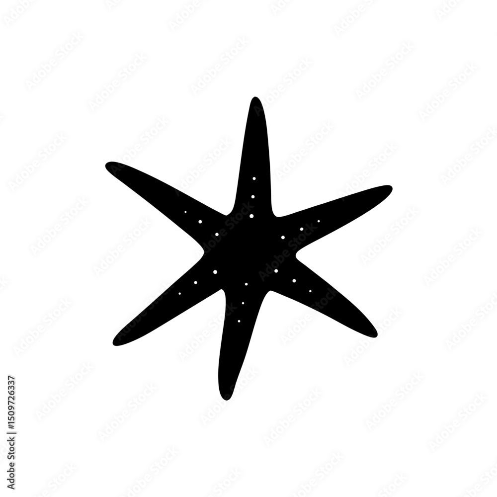 Fototapeta premium Detailed Side View of a Resting Starfish Rendered as a Black Silhouette Graphic