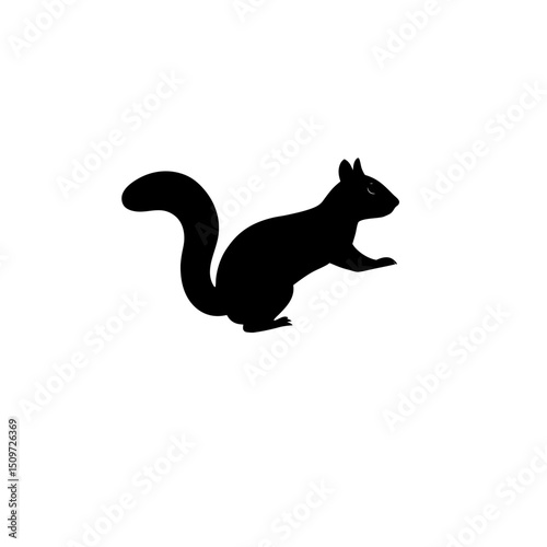 A Detailed Black Silhouette Vector Graphic Featuring a Climbing Squirrel Side View