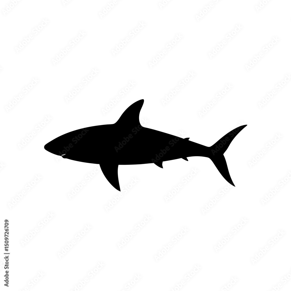 Obraz premium A Black Silhouette Vector Illustration of a Swimming Shark from a Side Profile