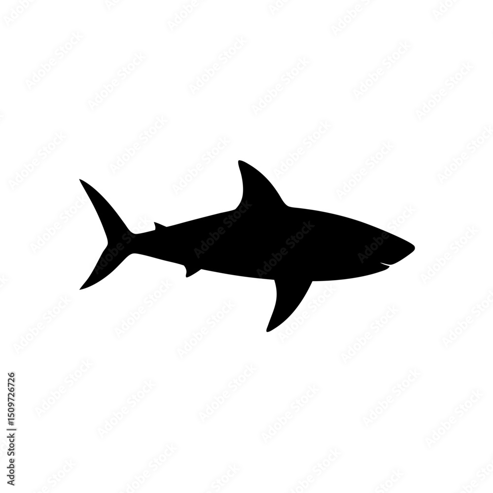 Obraz premium Detailed Side View of a Circling Shark Rendered as a Black Silhouette Graphic