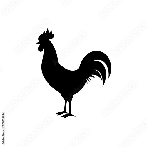 High Quality Monochrome Vector Graphic of a Crowing Rooster in a Side View Profile