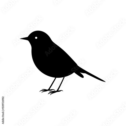 High Quality Monochrome Vector Graphic of a Robin in a Side View Profile