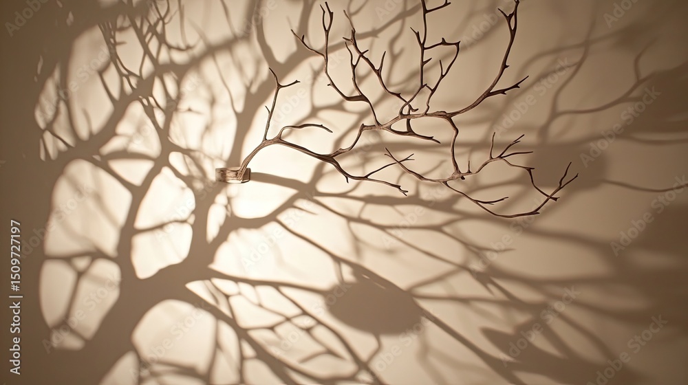 Obraz premium Shadowy tree branches cast on a wall.