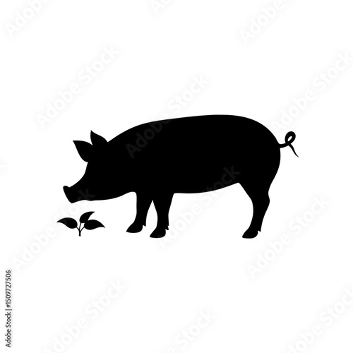 Professional Side Profile of a Rooting Pig as a Black Silhouette Vector Design