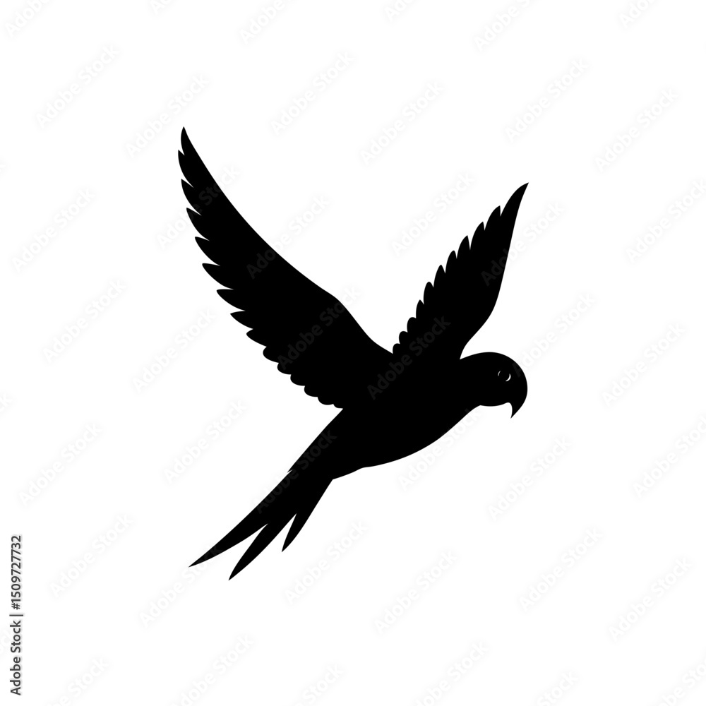 Obraz premium A Monochrome Side Profile Graphic of a Flying Parakeet a High Quality Vector Art