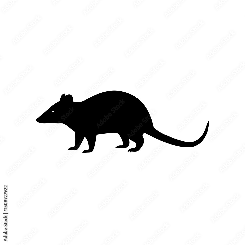 Obraz premium Elegant Side Profile Vector Illustration of a Still Opossum a Black Silhouette