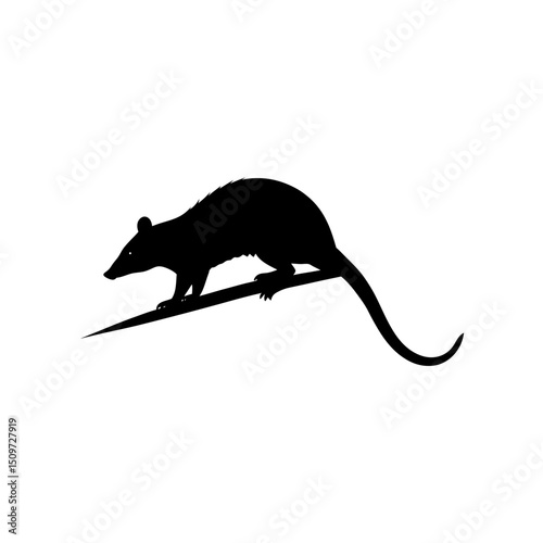 A Clean Side View Vector Art of a Climbing Opossum Showcased as a Black Graphic