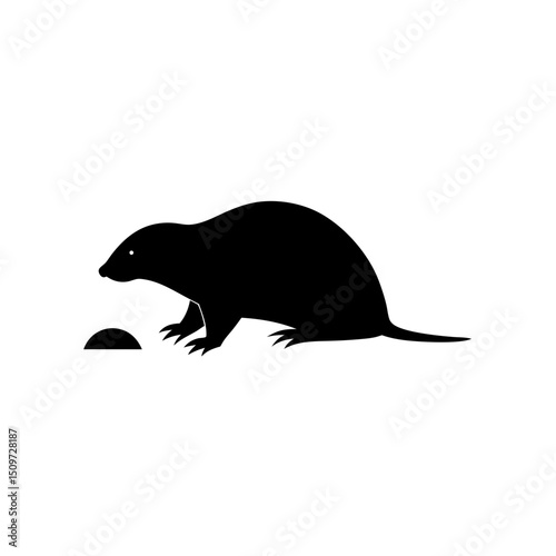 Active Side View of a Mole Digging Black Silhouette Vector Clip Art Illustration