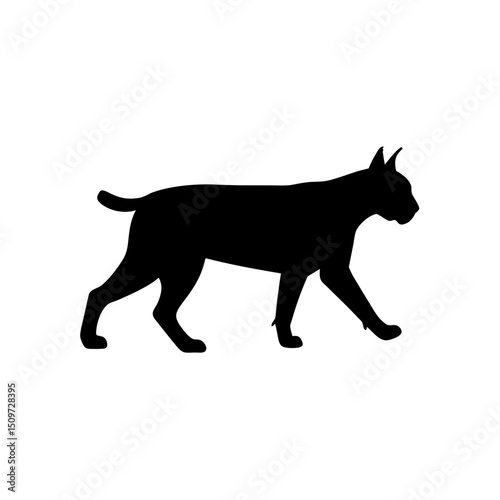 Simple Side View of a Lynx Stalking Black Silhouette Vector Clip Art Illustration