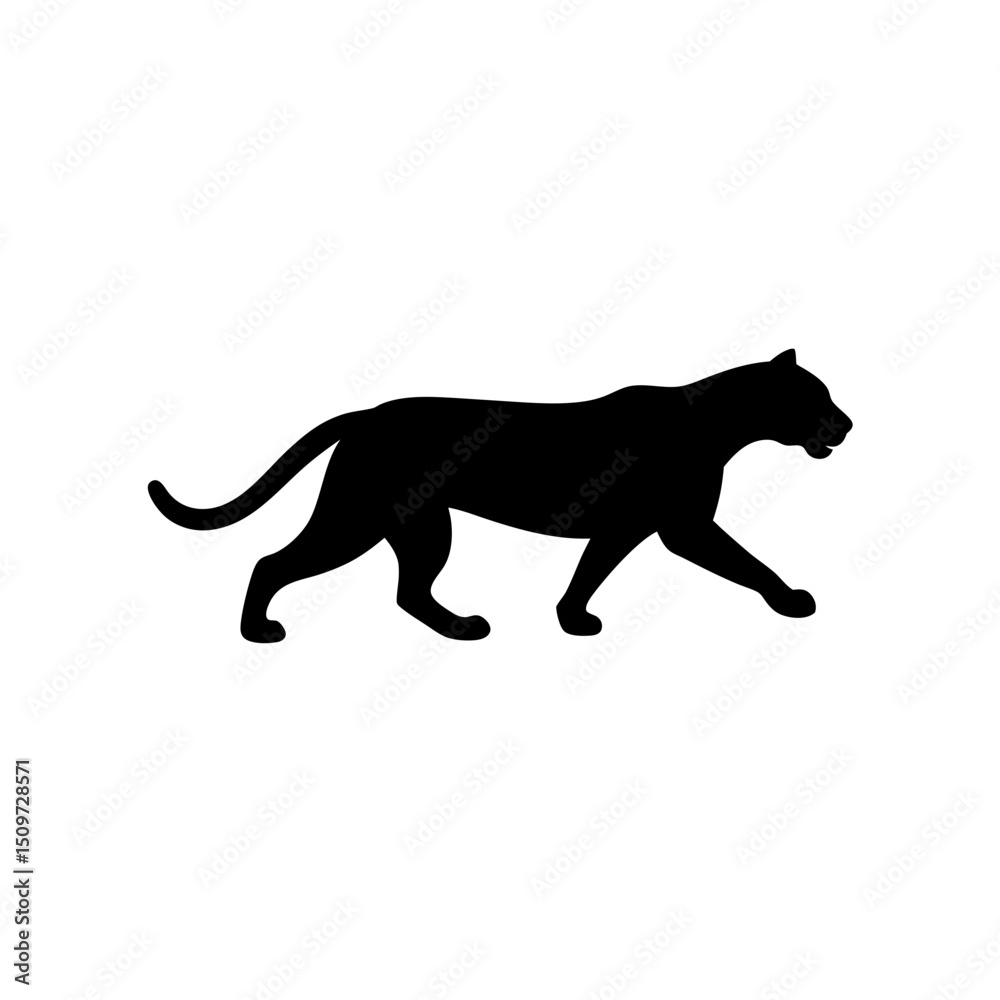 Obraz premium Elegant Side View of a Leopard Running Black Silhouette Vector Clip Art Illustration
