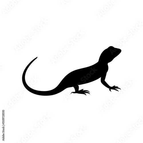 Simple Side View of a Lizard Basking Black Silhouette Vector Clip Art Illustration