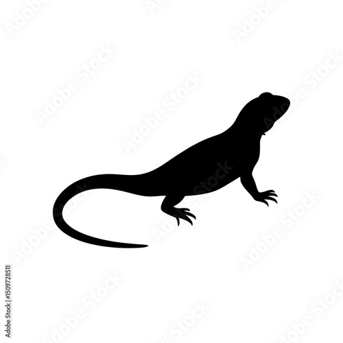 Relaxed Side View of a Lizard Basking Black Silhouette Vector Clip Art Illustration