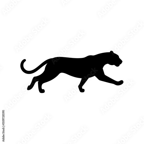 Fast Side View of a Leopard Running Black Silhouette Vector Clip Art Illustration