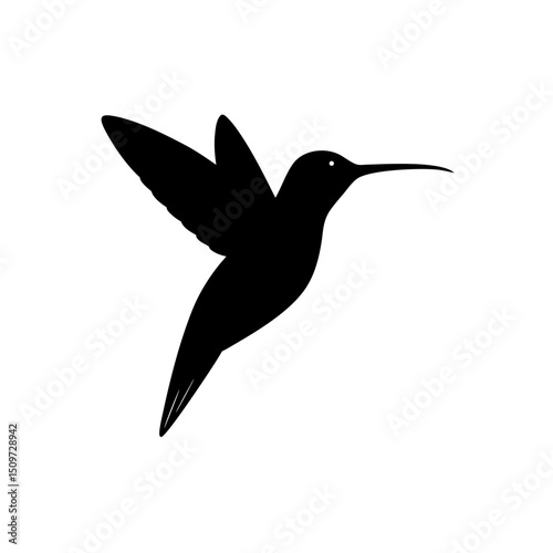 Basic Side View of a Hummingbird Hovering Black Silhouette Vector Clip Art Illustration