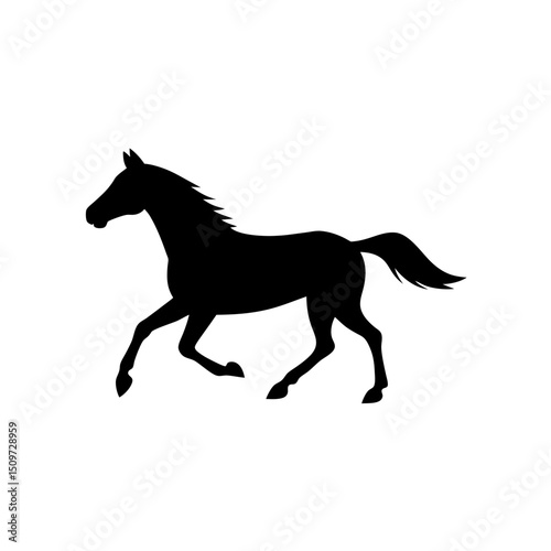 Dynamic Side View of a Horse Galloping Black Silhouette Vector Clip Art Illustration