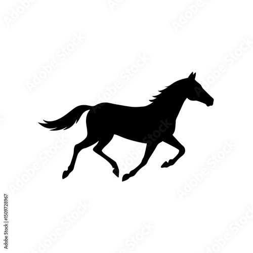 Fast Side View of a Horse Galloping Black Silhouette Vector Clip Art Illustration