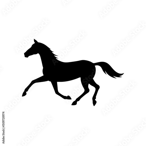 Swift Side View of a Horse Galloping Black Silhouette Vector Clip Art Illustration