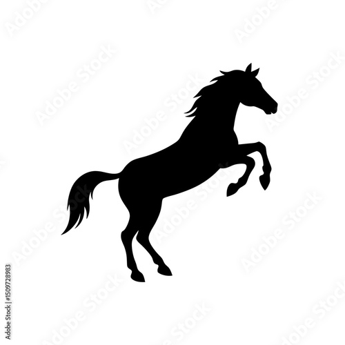 Energetic Side View of a Horse Bucking Black Silhouette Vector Clip Art Illustration
